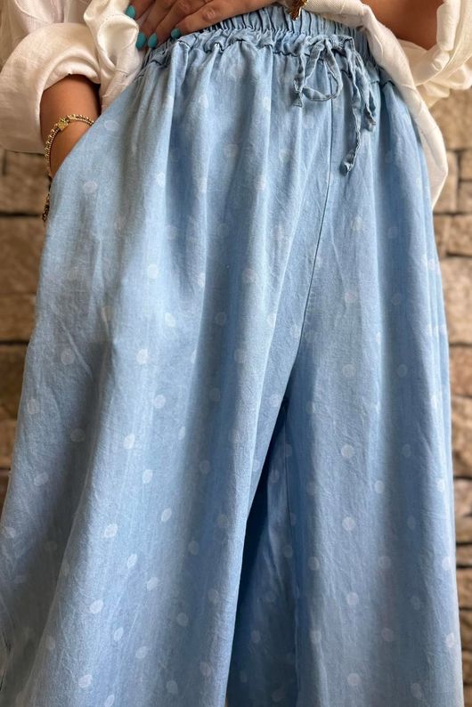 Essential Summer Chambray Spot Wide Leg Pant Light
